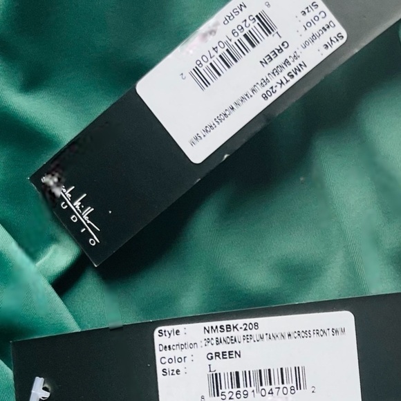 Nicole Miller swimsuit bandeau peplum cross front tankini bikini green size L - Picture 8 of 16